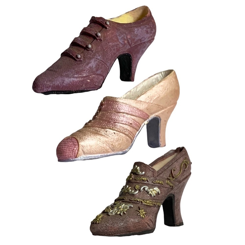 Vintage Miniature High Heel Shoes Ceramic Figurines Collection 3 Piece